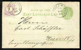 96726 LEDNICZ ROVNYE  1896. Kiegészített, Zárt Díjjegyes Levlap Bécsbe  /  LEDNICZ ROVNYE 1896 Uprated Sealed Stationery - Gebruikt