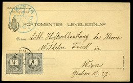 96685 PUCHO / Púchov 1891. Portómentes Levlap, 1kr Párral Bécsbe Küldve  /  PUCHO 1891 Porto Free P.card 1 Kr Pair To Vi - Gebruikt