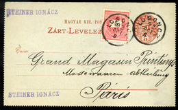 96706 LOSONC 1892. Kiegészített Díjjegyes Zárt Levlap Párizsba Küldve. Szép!  /  LOSONC 1892 Uprated Stationery Sealed P - Used Stamps