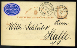 96720 BRASSÓ 1881. Díjjegyes Levlap , Céges Levélzáróval Halle-ba Küldve. Szép!  /  BRASOV 1881 Stationery P.card Corp.  - Used Stamps