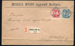 97176 BUTTYIN 1899. Ajánlott Levél Feketeszámú 10+5Kr-ral Budapestre Küldve  /  BUTTYIN 1899 Reg. Letter Black Number  1 - Used Stamps