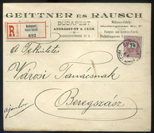 97180 BUDAPEST 1896. Greittner és Rausch Ajánlott Céges Levél Beregszászra Küldve  /  BUDAPEST 1896 Greittner And Rausch - Used Stamps