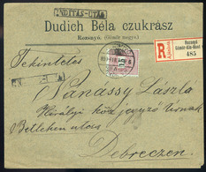 97179 ROZSNYÓ 1890. Duduch Bála Cukrász, Ajánlott Céges Levél "Indítás Után" Debrecenbe Küldve  /  ROZSNYÓ 1890 Béla Dud - Used Stamps