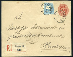 97196 SCSAVNYIK / Šarišský Štiavnik 1892. Kiegészített, Ajánlott Díjjegyes Boríték Budapestre. Ritka Bélyegzés!  /  SCSA - Used Stamps