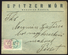 97220 SZAKCS 1897. Spitzer Mór, Mészáros, Dekoratív Krajcáros Céges Levél Pécsre Küldve  /  SZAKCS 1897 Mór Spitzer, But - Gebraucht