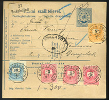 97165 HERKULESFÜRDŐ 1892. Szép ötbélyeges Krajcáros Csomagszállító Temesvárra Küldve  /  HERKULESFÜRDŐ 1892 Nice 5 Stamp - Used Stamps