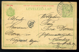 96566 NAGYCENK 1915. Hadisegély Díjjegyes Levlap (bordázott Papír) Nürnbergbe Küldve - Used Stamps