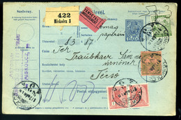 96458 MISKOLC 1917. Utánvételes Csomagszállító Técsőre Küldve , Feladó Vevénnyel - Used Stamps