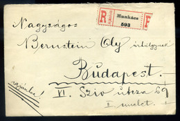96448 MUNKÁCS 1918. Négyszínű Ajánlott Levél Budapestre - Oblitérés