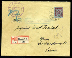 96453 ZÁGRÁB 1916. Dekoratív, Cenzúrázott Ajánlott Levél, Hadisegély 50f Egybélyeges Bérmentesítéssel Svájcba Küldve - Used Stamps
