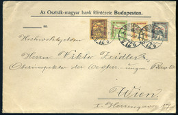 97121 BUDAPEST 1916. Dekoratív, Négyszínű Banklevél Hadisegély Bélyegekkel Bécsbe Küldve  /  BUDAPEST 1916 Decorative 4  - Used Stamps