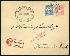 97207 RESICABÁNYA 1913. Ajánlott Kiegészített, Cenzúrázott  Díjjegyes Boríték, Szép MÁV Vasúti Bélyegzéssel Temesvárra   - Used Stamps