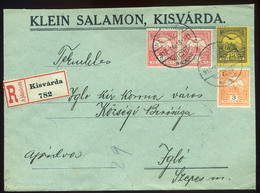 97221 KISVÁRDA 1915. Klein Salamon, Ajánlott Háromszínű Céges Levél Iglóra Küldve  /  KISVÁRDA 1915 Salamon Klein, Reg.  - Used Stamps