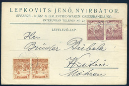 98113 NYÍRBÁTOR 1918. Lefkovits Kereskedése, Céges Levelezőlap Wstetin-be Küldve - Used Stamps