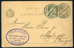 98159 BUDAPEST 1906. Kiegészített Díjjegyes Levlap Malagára Küldve !  /  1906 Uprated Stationery P.card To Malaga ! - Gebruikt