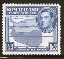 Somaliland Protectorate 1938 George VI Single Three Rupee Blue Stamp. - Somaliland (Herrschaft ...-1959)