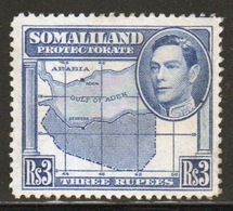 Somaliland Protectorate 1938 George VI Single Three Rupee Blue Stamp. - Somaliland (Herrschaft ...-1959)