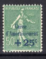 France N° 247 XX Gom. D'origine Au Profit De La Caisse D'Amort.( I ) : Type Semeuse Lignée +25 Sur 50 C. Vert-bleu TB - 1927-31 Sinking Fund