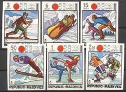 Maldives 1972, Olympic Games In Sapporo, Sking, Skating, Hockey, 6val IMPERFORATED - Winter 1972: Sapporo