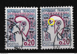 FRANCE CURIOSITES 1961:  Deux Exemplaires Oblitérés Très Différents (espace Entre Bord Du Bonnet Et Le Front), TB - Oblitérés