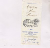 ETIQUETTE VIN BERGERAC , CHATEAU VIEUX ROUDIER 1994! - Bergerac