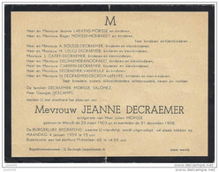 WERVIK ..-- Mw Jeanne DECRAEMER , Echtgenote Van  Heer Julien MORISSE . 1903 - 1958 . - Wervik