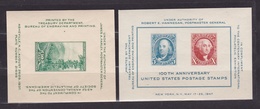 1937 1947 USA - U.S.A. 2 FOGLIETTI MNH** Esposizione Filatelica E 100° Anniversario Francobollo - Blocks & Kleinbögen