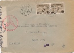 Lettre Leirsund Norge Pour La France Cover Norway Censure - Brieven En Documenten