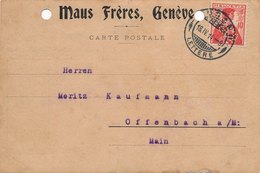 Carte Perfore Perfin Maus Freres Geneve Lugano Pour Offenbach - Gezähnt (perforiert)