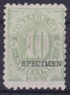 New South Wales Postage Due Sc J9s SPECIMEN P.10 No Gum - Ungebraucht