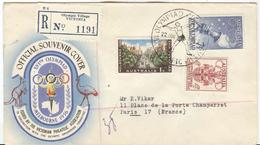 Australia Register Label Olympic Village Victoria On Cover To Paris With Olympic Cancel Javelin Throwing - Estate 1956: Melbourne