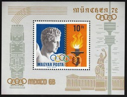 Hungary / Olympic Games Mexico City 1968 - Munich 1972 / Art, Torch / Mi Bl 69 A / MNH - Summer 1968: Mexico City