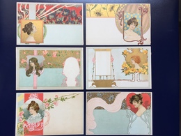 Art Nouveau - Serie Di 6 Cartoline Con Ritratti Femminili E Motivi Floreali - Stile Jozsa - Autres Illustrateurs
