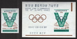 Korea / Olympic Games Mexico City 1964 / Stadium, Olympic Rings / Mi 457 + Bl 194 / MNH - Summer 1968: Mexico City