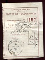 Récépissé De Mandat Du Mans En 1909 , Griffe Au Verso De Délai De Prescription - Prix Fixe - - 1877-1920: Semi Modern Period
