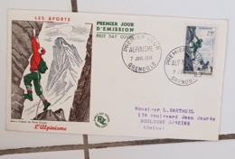 FRANCE Alpinisme - Montagne - Escalade. Yvert N°1075 FDC, Enveloppe 1er JOUR Cachet Grenoble 7 Juillet 1956 - Otros & Sin Clasificación