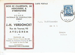 Postkaart Publicitaire AVELGHEM 1943 - J.-H. VERDONCKT - Scierie, Matériaux De Construction - Avelgem