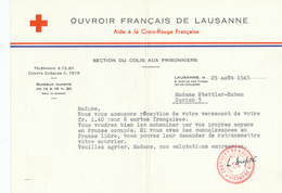 095/27 - Guerre 40/45 - Document Ouvroir De LAUSANNE - Aide à La Croix-Rouge Française -  Avec 6 Ebtiers Postaux Pétain - Rotes Kreuz