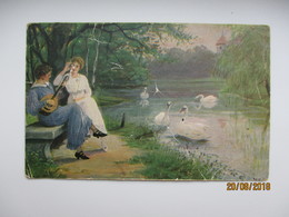 MAILICK , TWO WOMEN AND SWANS , OLD POSTCARD  , 0 - Mailick, Alfred