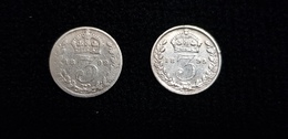 Lot De 2 : Pièce De Monnaie Grande Bretagne Reine VICTORIA 3  1895 Et 1899 ( Argent Silver ) Couronne - Andere & Zonder Classificatie