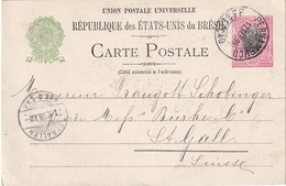 BRESIL 1898 ENTIER POSTAL CARTE PERNAMBUCO POUR ST.GALL - Postal Stationery