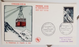 FRANCE. Yvert 1079 Sur Enveloppe  Premier Jour. FDC, Téléphérique De L' AIGUILLE DU MIDI CHAMONIX 1956 - 1950-1959