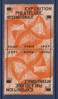 VIGNETTE EXPO PEXIP 1937 TETE BECHE EN ORANGE ** - Filatelistische Tentoonstellingen