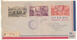 Lettre Recommandée Par Avion Pour USA De 1947 Avec 3 Timbres De La Série "du Tchad Au Rhin" Cachet Bleu - Lettres & Documents
