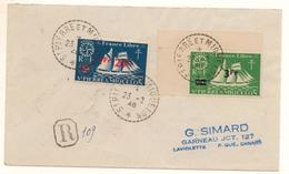 Lettre Recom.de St Pierre Pour Canada De 1946 Avec 2 Timbres Série Goélette Surch De 1945 Très Bon - Covers & Documents