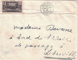 GABON - LIBREVILLE - 11 AOUT 1936 - N°9 SEUL SUR LETTRE POUR LIBREVILLE A BORD DU PAQUEBOT ASIE. - Storia Postale