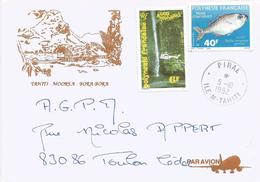 French Polynesia 1992 Pirae Waterfall Helicopter Silver Flagtail Kuhlia Marginata Fish Cover - Lettres & Documents