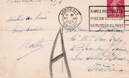 CARTE OBLITERATION FLAMME - AIMEZ PROTEGEZ LE PIGEON VOYAGEUR SERVITEUR DU PAYS CAD BORDEAUX 1935 - Mechanical Postmarks (Other)