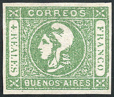 103 ARGENTINA: "GJ.16, 4R. Green, Dull Impression, With Variety ""frame Line Broken - Buenos Aires (1858-1864)