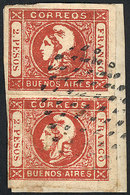 114 ARGENTINA: GJ.18, 2P. Red, Semi-clear Impression, 2 Examples Of 4 Complete Margi - Buenos Aires (1858-1864)